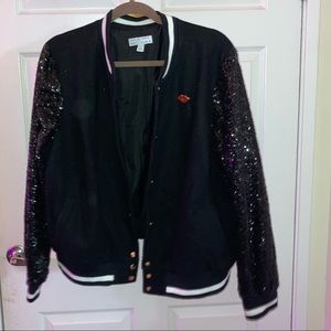 Sequin sleeve varsity jacket